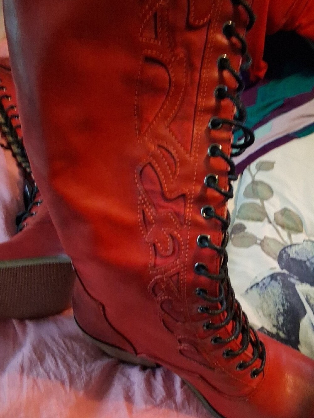 Women’s Red Lace-Up Western Boots - Picture 3 of 4